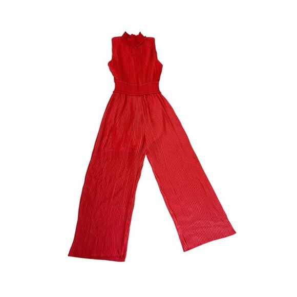 NWOT Nanette Lepore Mock Neck Pleaded Stretchy Waist Jumpsuit Coral Women’s 6 - Picture 3 of 10